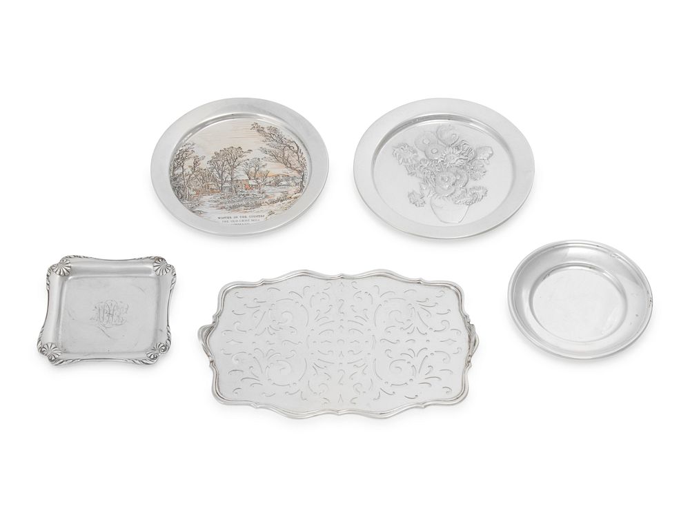 Appraisal: A Group of Five Silver and Silver-Plate Trays A Group