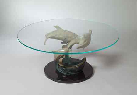 Appraisal: RIP CASWELL TROUTDALE OREGON ORIGINAL FIGURAL BRONZE TABLE ''Dolphin Coffee