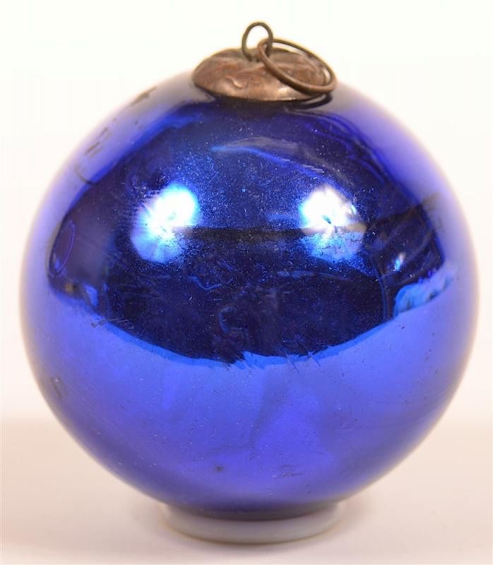 Appraisal: Blue Blown Glass Ball Form German Kugel Blue Blown Glass