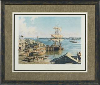 Appraisal: John Stobart - Marblehead Appleton's Wharf colored print pencil signed