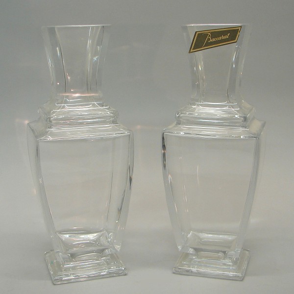 Appraisal: Two clear Baccarat vases tapered neck t marked on base