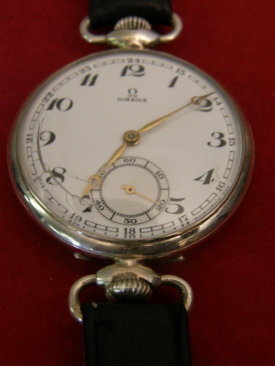 Appraisal: Early twentieth century Omega wristwatch subsidiary second dial on leather