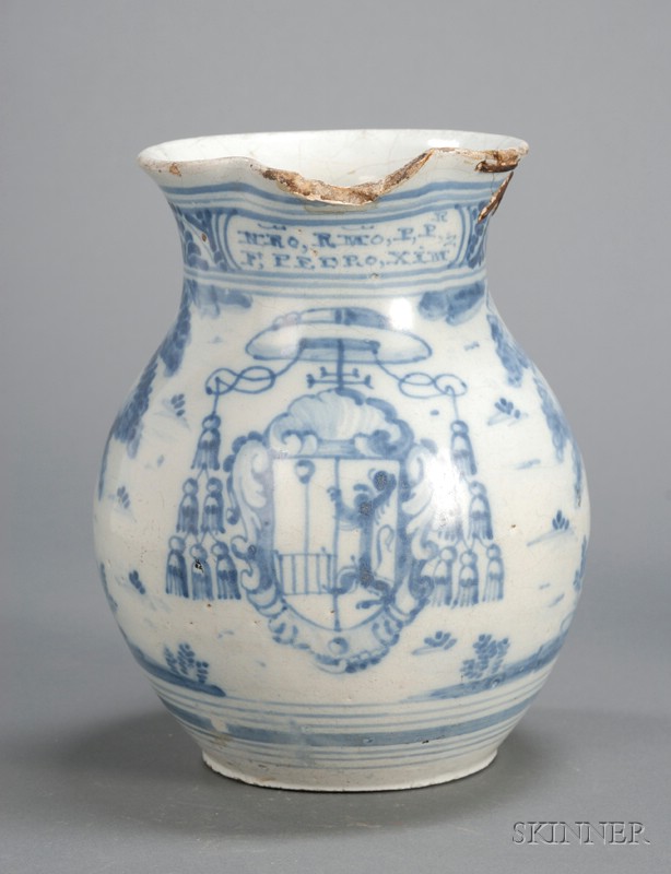 Appraisal: Armorial Tin Glazed Blue and White Jug probably Portugal th