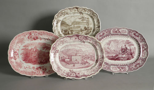 Appraisal: Four historical Staffordshire platters including Caledonia Tyroleon two Hudson River