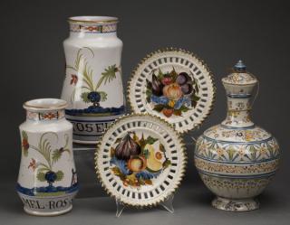 Appraisal: Five piece grouping of hand painted pottery comprising French vase