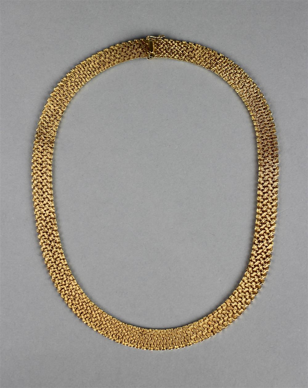 Appraisal: LADY'S K YELLOW GOLD WOVEN NECKLACE marked BREV N k