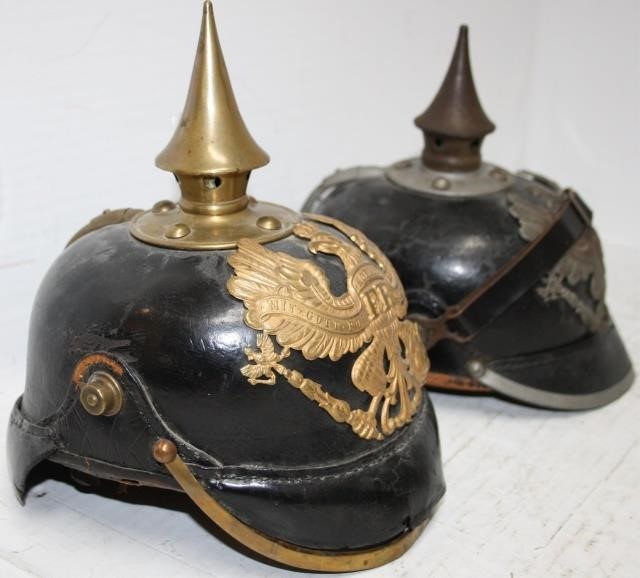 Appraisal: PICKELHAUBE WWI PRUSSIAN HELMETS WITH METALMOUNTS BOTH HAVE VERY WORN