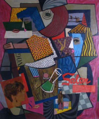 Appraisal: Lawrence Trissel American - x collage and oil paint on