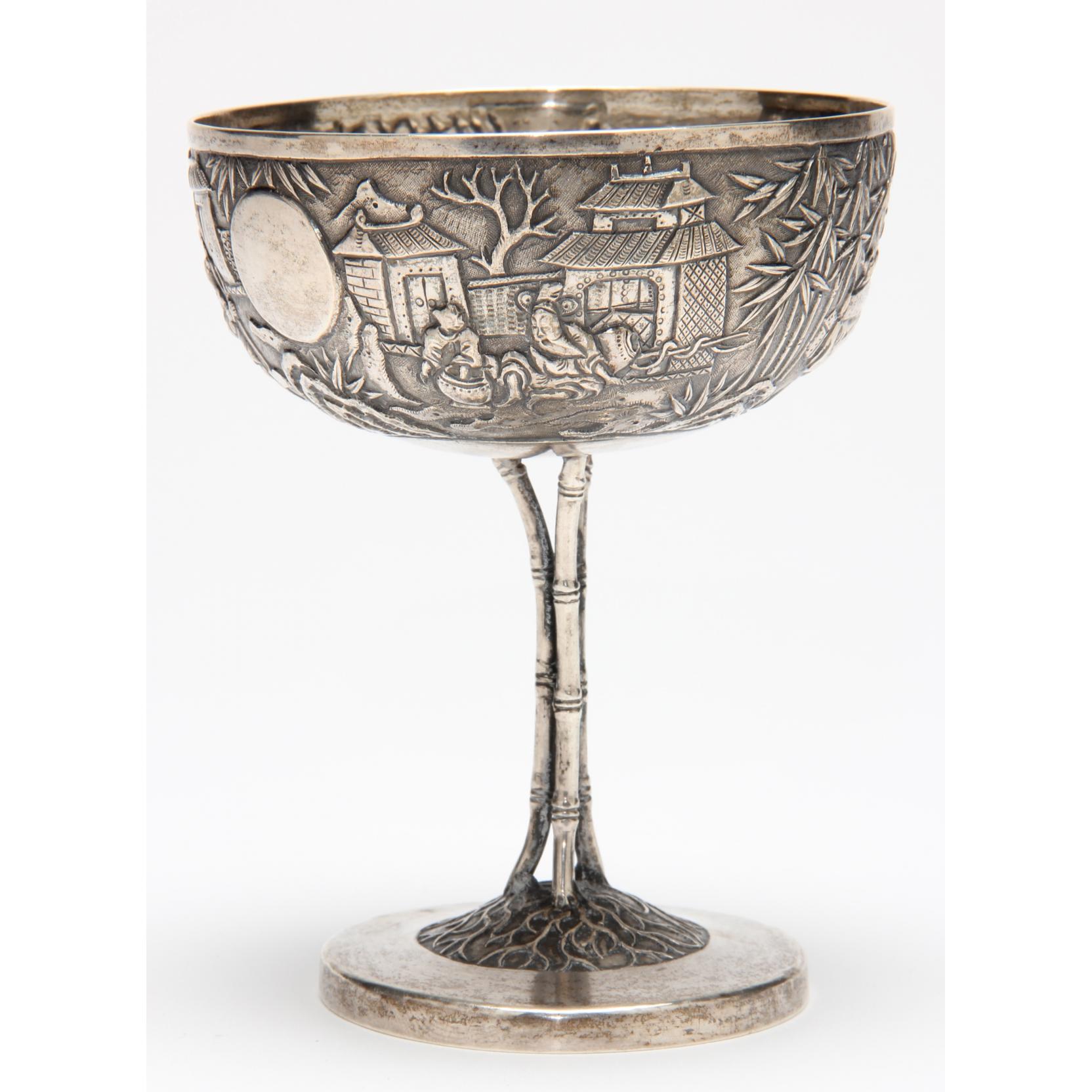 Appraisal: Chinese Export Silver Champagne Coupe circa the bowl hand-decorated with