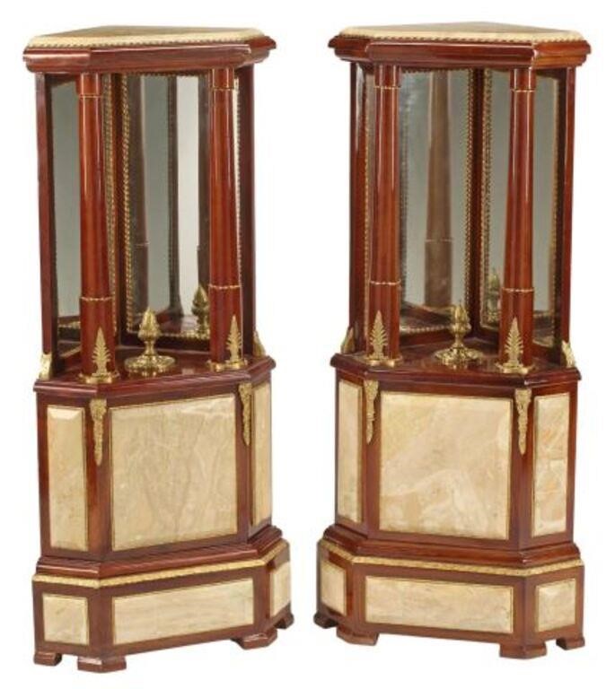 Appraisal: pair Neoclassical style bronze dore and marble mounted corner pedestals