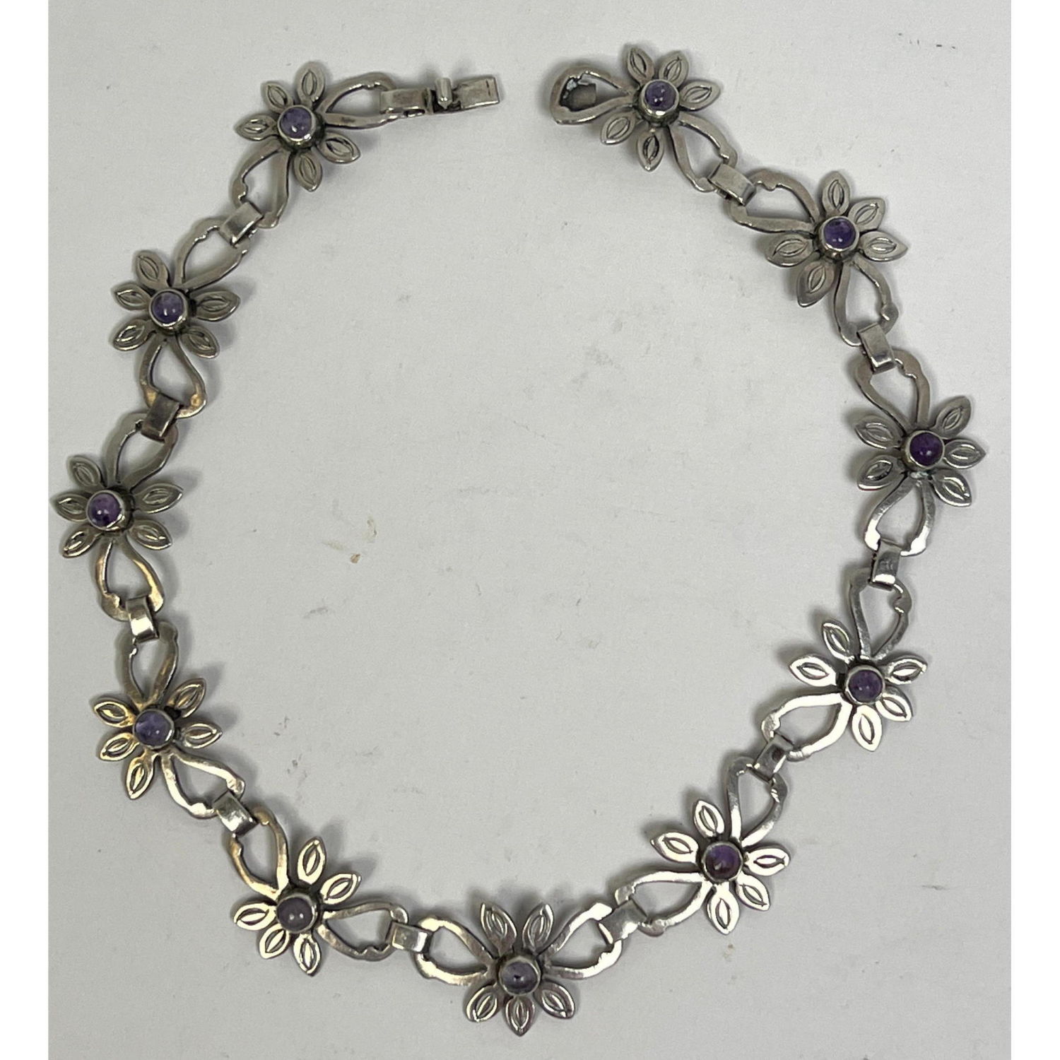 Appraisal: Mexican Amethyst and Sterling Silver Necklace Taxco --- Condition Very