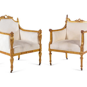 Appraisal: Two Louis XVI Style Carved Giltwood Berg res th Century