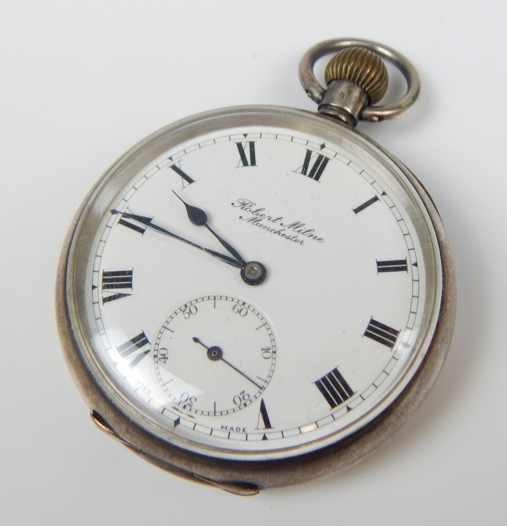 Appraisal: A silver pocket watch with white enamel dial seconds dial