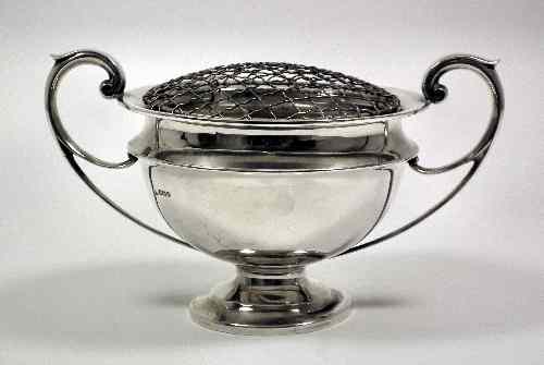 Appraisal: A George V silver circular two-handled rose bowl with C-scroll