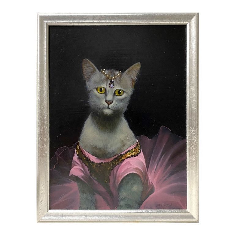 Appraisal: Oil on Board of Cat Third Rosebud from Left Oil