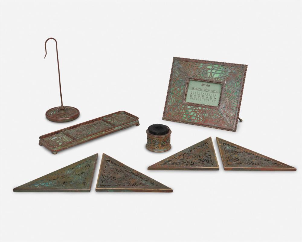 Appraisal: A group of Tiffany Studios Pine Needle desk set items