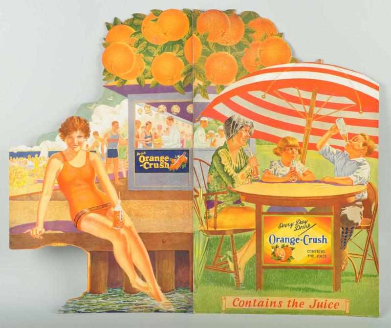 Appraisal: Cardboard Tri-Fold Orange Crush Window Display Description s Center panel