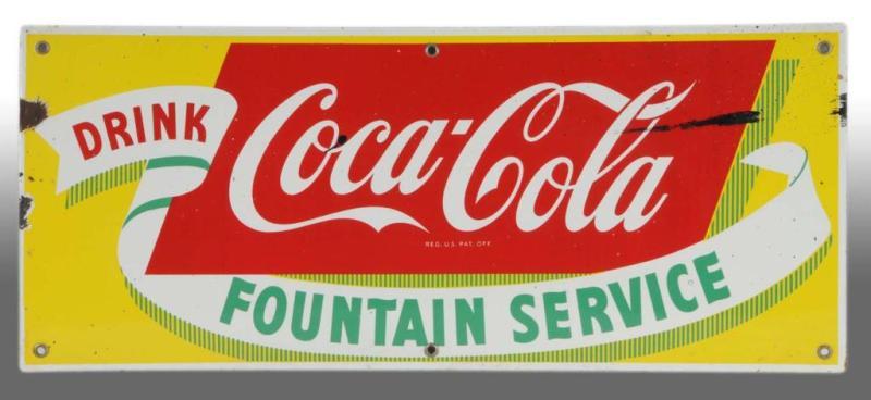 Appraisal: Porcelain Coca-Cola Fountain Service Ribbon Sign Description s Some black