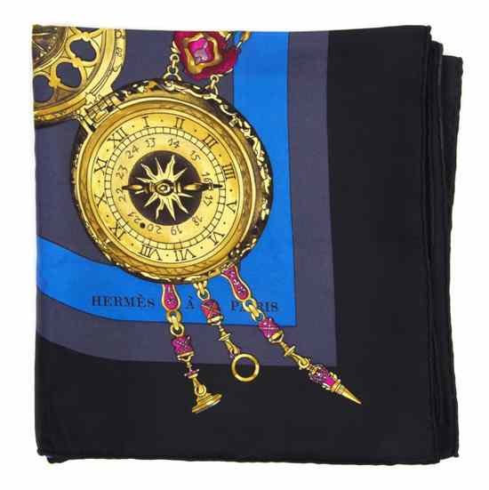 Appraisal: An Hermes Silk Scarf in a clock motif Labeled within