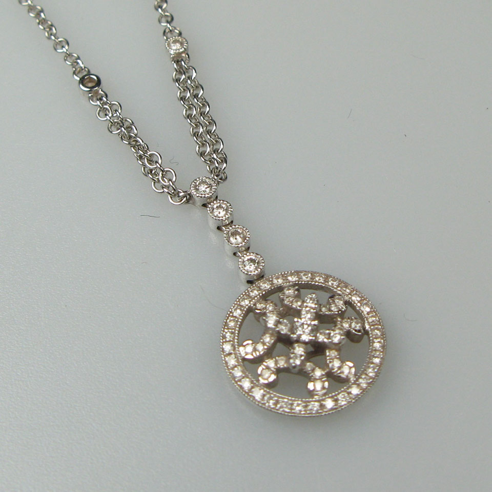 Appraisal: k White Gold Filigree Chain And Pendant set with brilliant