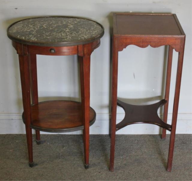 Appraisal: Two Antique Stands Includes an early French brass bound marble