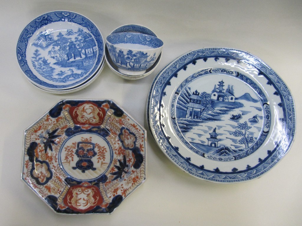 Appraisal: Three Chinese blue and white plates Japanese Imari plate and