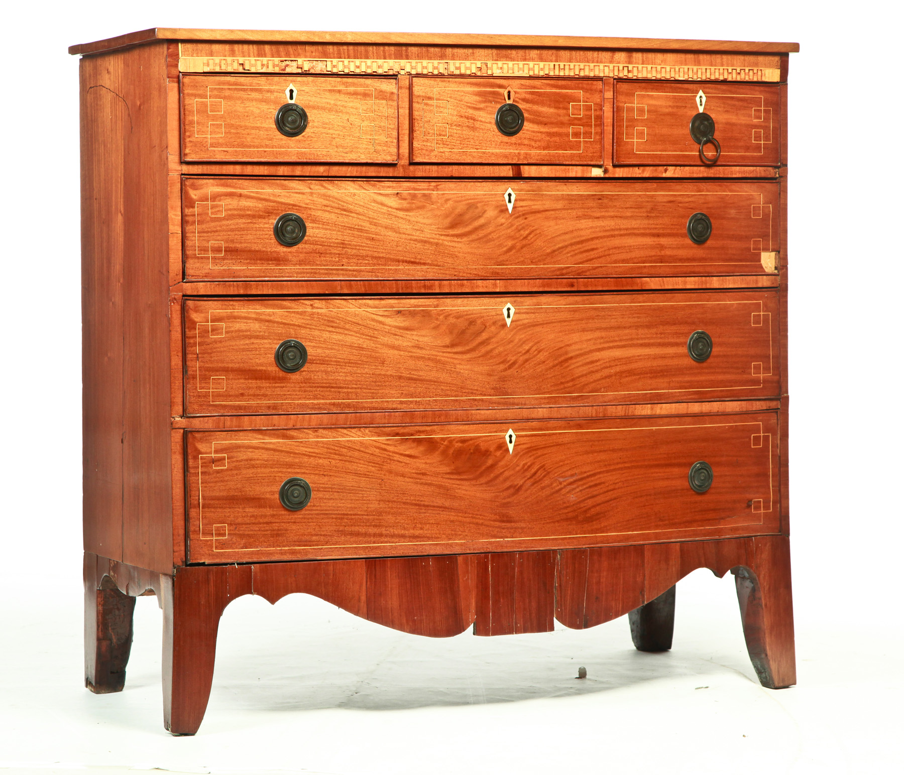 Appraisal: GEORGIAN INLAID BOWFRONT CHEST OF DRAWERS Early th century mahogany