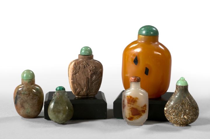 Appraisal: Good Collection of Six Kuang Hsu Hardstone Snuff Bottles including