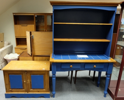 Appraisal: Reproduction Victorian style kitchen dresser painted tone blue and additional