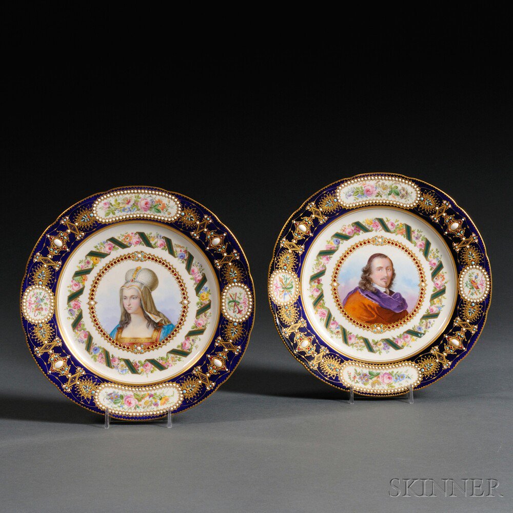 Appraisal: Pair of Sevres Jeweled Porcelain Cabinet Portrait Plates th century