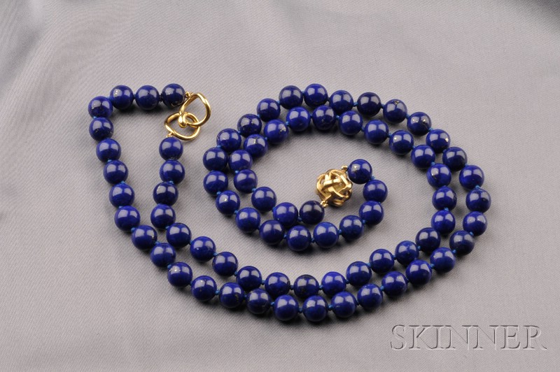 Appraisal: kt Gold and Lapis Bead Necklace Angela Cummings composed of