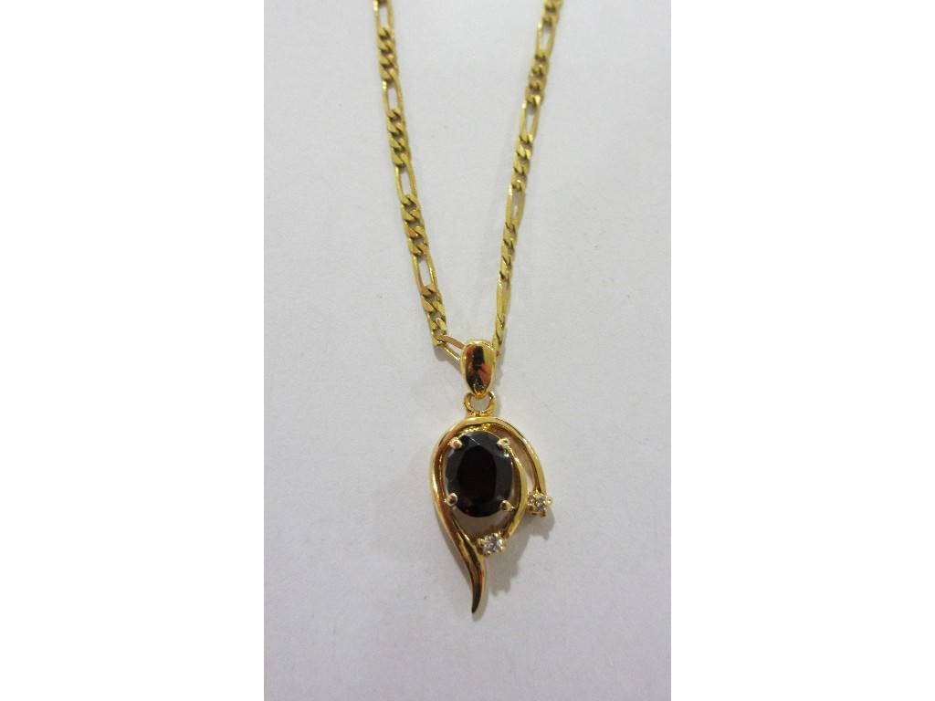 Appraisal: Gold garnet and diamond set pendant on ct gold neckchain