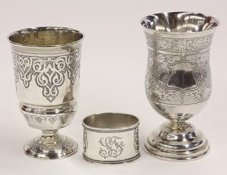 Appraisal: Russian silver th century goblets and napkin ring troy oz