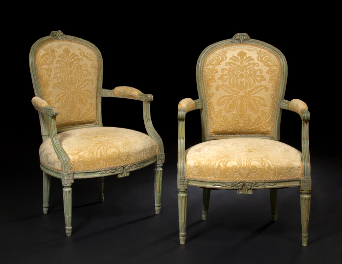 Appraisal: Pair of Louis XVI-Style Polychromed Beechwood Fauteuils third quarter th