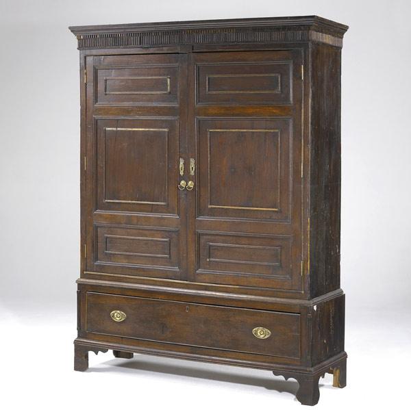 Appraisal: ENGLISH ARMOIRE Oak with paneled doors and bracket feet ca