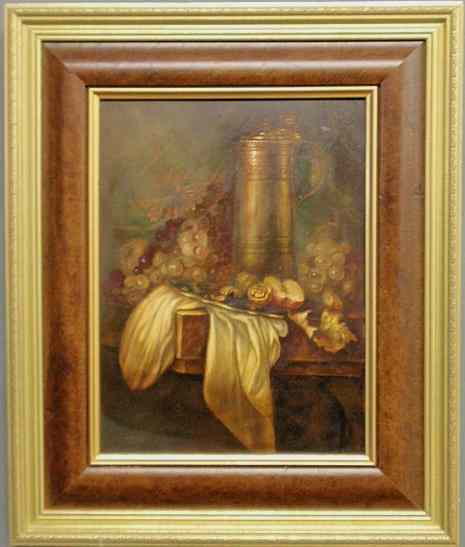 Appraisal: Oil on board still life painting of a pewter stein