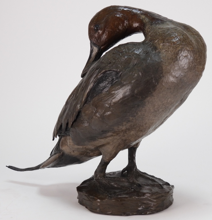 Appraisal: WILLIAM H TURNER BRONZE DUCK SCULPTURE Virginiab Naturalistic depiction of