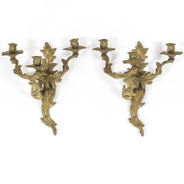 Appraisal: PAIR OF FRENCH LOUIS XV STYLE GILT BRONZE SCONCES x