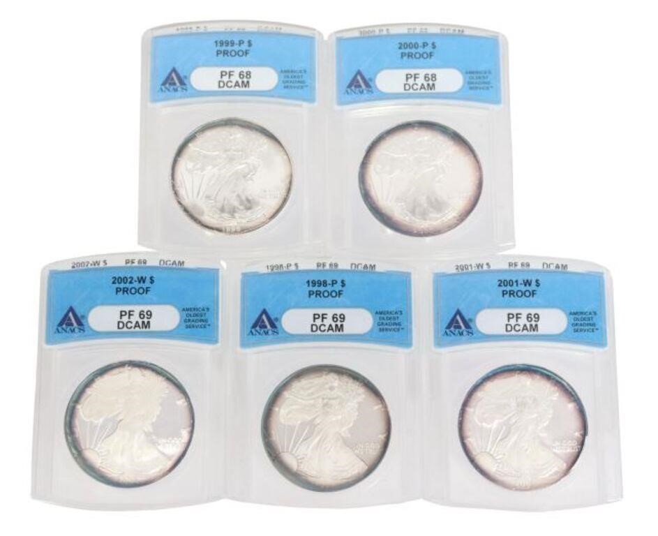 Appraisal: lot of American Silver Eagles each graded by ANACS and