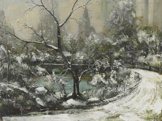 Appraisal: LEON DOLICE Central Park Winter Oil on canvas circa s