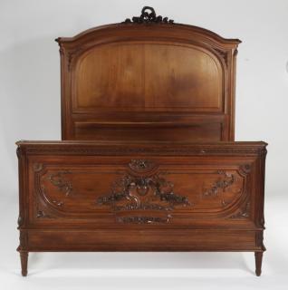 Appraisal: th c French carved walnut bed th century French Louis