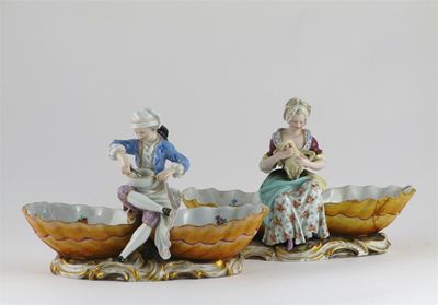 Appraisal: A pair of Meissen double sweetmeat dishes modelled as a