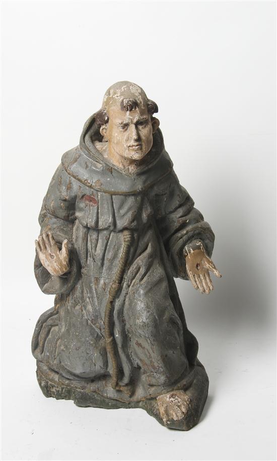 Appraisal: Continental Carved and Polychrome Decorated Figure depicting St Francis Height