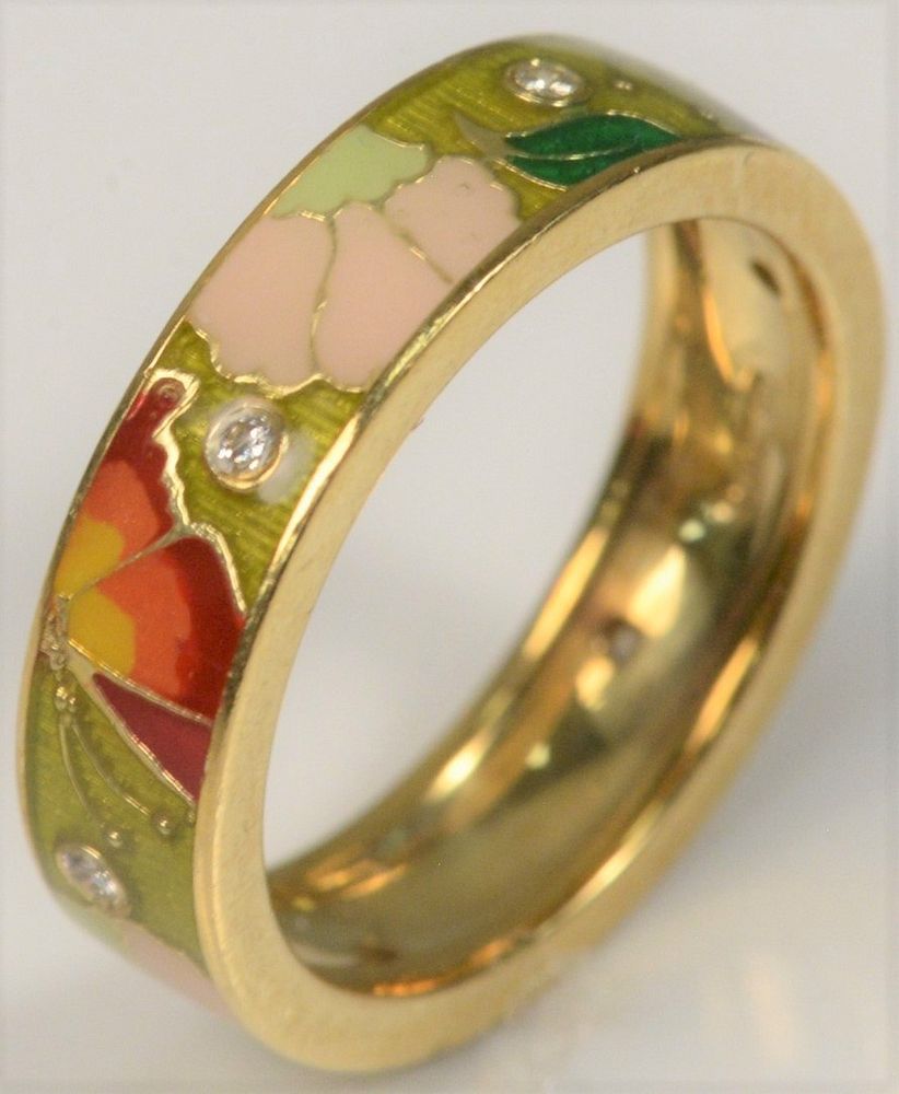 Appraisal: Karat Gold Hidalgo Bandwith enameled butterflies and flowers Size grams