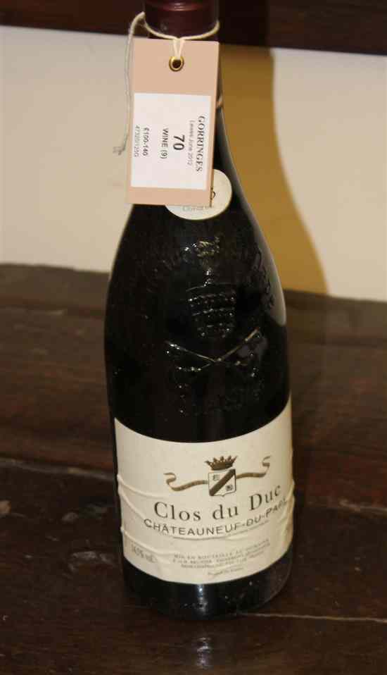 Appraisal: Nine bottles including five Clos du Duc Chateauneuf Du Pape