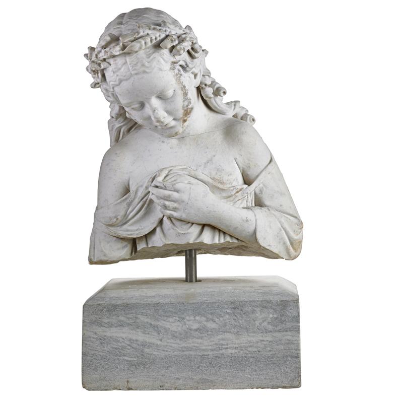 Appraisal: CONTINENTAL MARBLE BUST A woman with flowing tresses th c