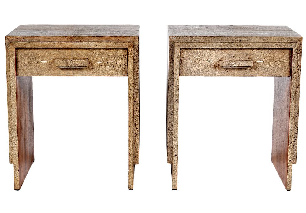 Appraisal: Pair of R Y Augousti Shagreen Side Tables Pair of