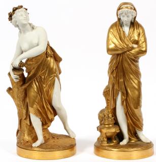 Appraisal: SEVRES BISQUE AND BRONZE SCULPTURES PAIR H AUTUMN AND WINTER