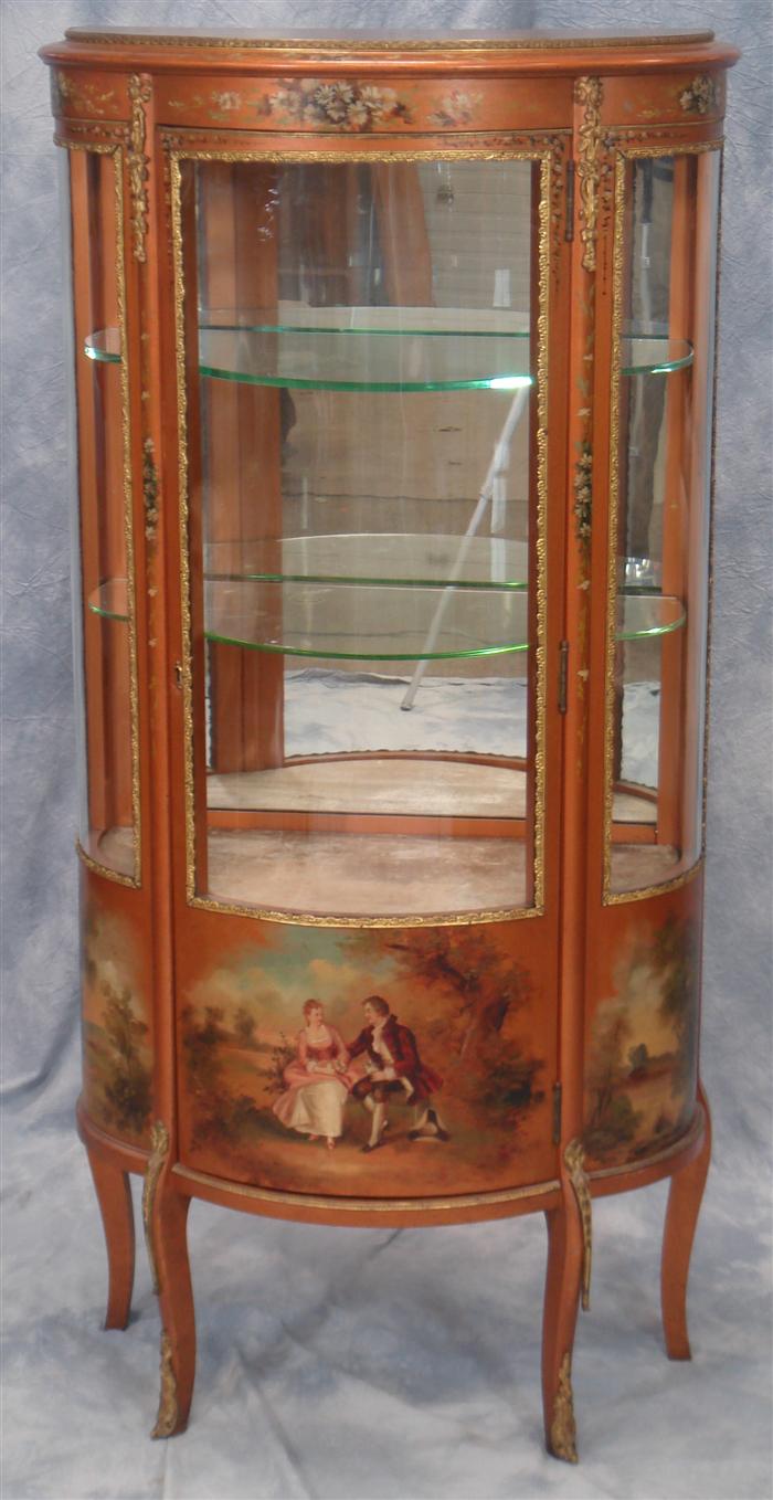 Appraisal: Bow front and side French curio cabinet with Vernis Martin