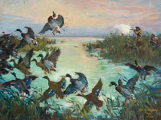 Appraisal: FRANK B HOFFMAN - Duck Hunting oil on board x